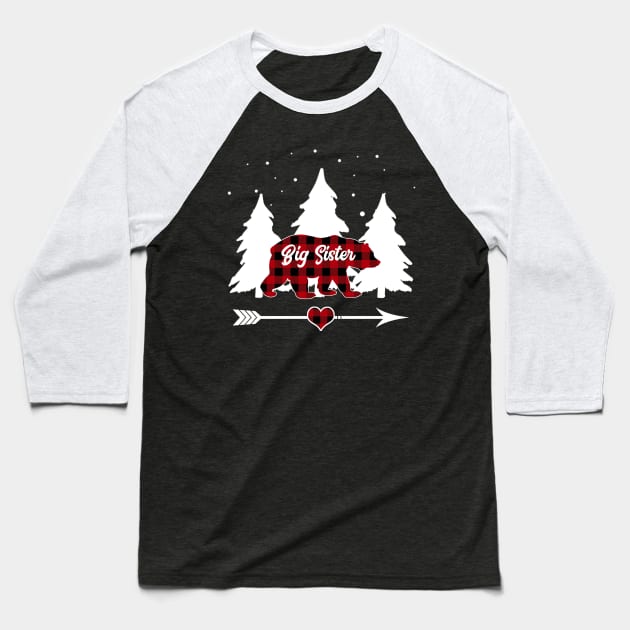 Big Sister Bear Buffalo Red Plaid Matching Family Christmas Baseball T-Shirt by Soema